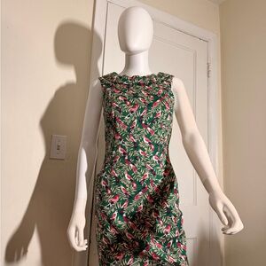 Boden Leafy Green and Pink Mini Dress